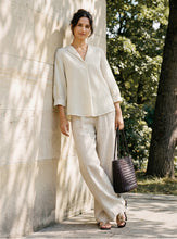 Load image into Gallery viewer, Linen-Lyocell Striped Lapel Inverted Pleat Pullover Top MARGOT
