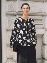 Load image into Gallery viewer, 100% Linen Floral Printed Gathered Pullover Top AMIYA
