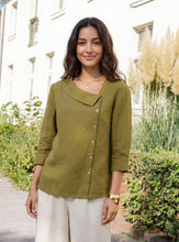 Load image into Gallery viewer, 100% Linen Crescent Neck Button Detail 3/4 Sleeve Top ADALYN
