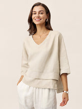Load image into Gallery viewer, 100% Linen Drop Shoulder Asymmetric Layered Hem Overtop VIOLA
