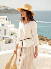Load image into Gallery viewer, 100% Linen Scoop Neck Slit Back Pullover Top FELICIA
