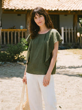 Load image into Gallery viewer, 100% Linen Flutter Sleeve Sculpted Pleat Top DRUSILLA
