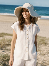 Load image into Gallery viewer, 100% Linen Frayed-Trim Drop-Shoulder Top INDIRA
