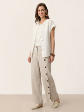 Load image into Gallery viewer, 100% Linen Frayed-Trim Drop-Shoulder Top INDIRA
