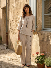 Load image into Gallery viewer, 100% Linen Asymmetric-Hem Button-Trim Top NYLA
