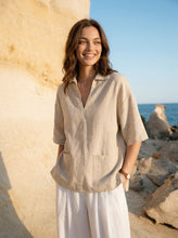 Load image into Gallery viewer, 100% Linen Camp-Collar Patch-Pocket Top BRENNA
