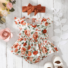 Load image into Gallery viewer, Sleeveless Floral Baby Girl Triangle Romper | With Headgear - # BAAA21110045
