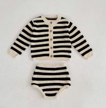 Load image into Gallery viewer, Striped Knitwear Set with Romper and Cardigan (One Set) - # BAAA51210038
