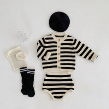 Load image into Gallery viewer, Striped Knitwear Set with Romper and Cardigan (One Set) - # BAAA51210038
