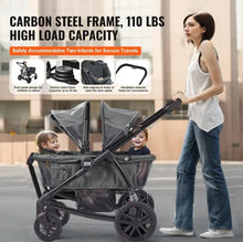Load image into Gallery viewer, All-Terrain Stroller Wagon, 2 Seats Foldable | Expedition 2-in-1 Collapsible Wagon Stroller, Includes Canopy, Parent Organizer, Snack Tray Cup Holders | 55lbs For Single Seat | Dark Grey Black - # BAGEG11010009
