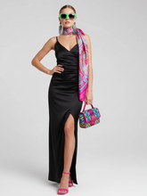 Load image into Gallery viewer, Black Backless V-Neck Slit Dress For Women, Fitted, Greenwich Village, BYMANYC New York.
