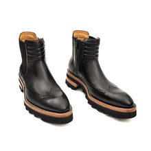 Load image into Gallery viewer, Black Brogue Platform Chelsea Boot
