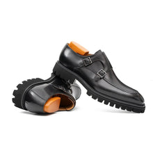 Load image into Gallery viewer, Black Double Monk Strap Leather Shoes
