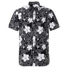 Load image into Gallery viewer, Black Hibiscus Hawaiian Cotton Short Sleeve Shirt
