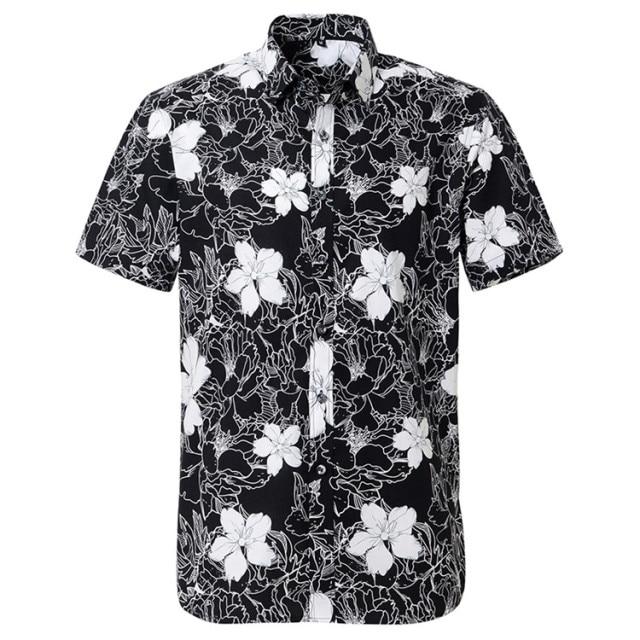 Black Hibiscus Hawaiian Cotton Short Sleeve Shirt