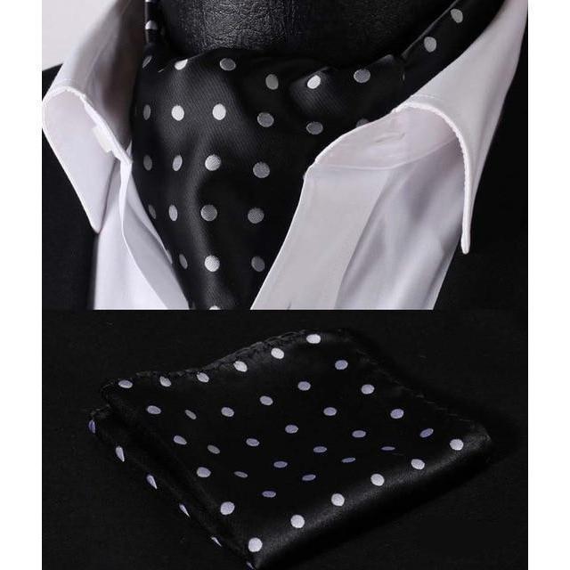 Black Polka Dot Silk Ascot/Cravat Tie & Handkerchief
