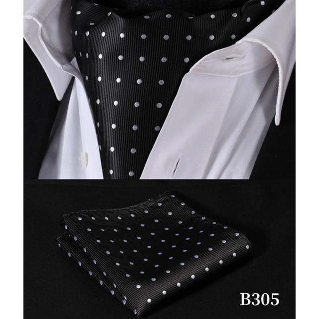 Black Polka Dot Silk Ascot/Cravat Tie & Handkerchief