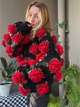 Load image into Gallery viewer, Black Rose Floral Handcraft Oversized Knit Cardigan | NCS
