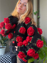 Load image into Gallery viewer, Black Rose Floral Handcraft Oversized Knit Cardigan | NCS
