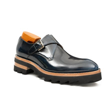 Load image into Gallery viewer, Blue Leather Monk Strap Shoes with Chunky Soles
