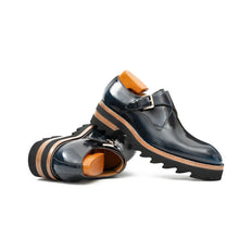 Load image into Gallery viewer, Blue Leather Monk Strap Shoes with Chunky Soles
