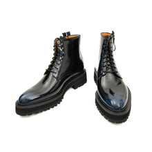 Load image into Gallery viewer, Blue Patent Side-Zip Combat Boot
