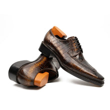 Load image into Gallery viewer, Brown Crocodile Derby Shoes Goodyear Norwegian 8014

