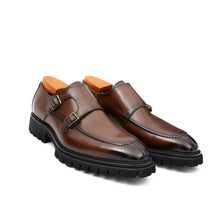 Load image into Gallery viewer, Brown Double Monk Strap Leather Shoes
