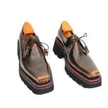 Load image into Gallery viewer, Brown Patent Leather Chunky Sole Derby Shoes
