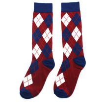 Load image into Gallery viewer, Burgundy and Navy Argyle Socks
