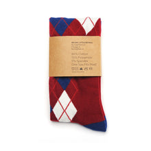 Load image into Gallery viewer, Burgundy and Navy Argyle Socks
