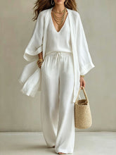 Load image into Gallery viewer, Women's 3-Piece Cardigan, Sleeveless Vest &amp; Wide Leg Pants Set
