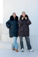 Load image into Gallery viewer, Celeste Genuine Fur Trim Down Fill Coat in Fig
