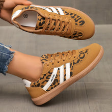 Load image into Gallery viewer, Leopard Print Round Toe Lace-Up Sneakers – PU Casual Flats
