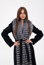 Load image into Gallery viewer, Genuine Silver Fox Virgin Wool Wrap Coat in Black
