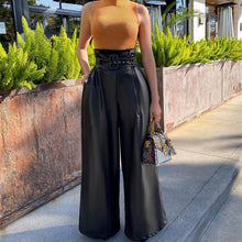 Load image into Gallery viewer, Women's High-Waist PU Leather Wide-Leg Pants with Metallic Belt
