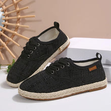 Load image into Gallery viewer, Tweed Lace-Up Round Toe Flat Sneakers – Canvas PU Casual
