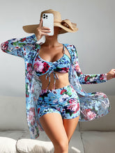 Load image into Gallery viewer, Mesh Cover-Up Three-Piece Swimwear Set – Bikini with Leg-Length Briefs
