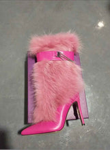 Load image into Gallery viewer, Pink Feather Pointed Toe Stiletto : Chain High Boots
