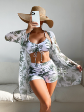 Load image into Gallery viewer, Mesh Cover-Up Three-Piece Swimwear Set – Bikini with Leg-Length Briefs
