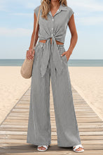 Load image into Gallery viewer, Women's Striped Button-Front Sleeveless Shirt &amp; Wide-Leg Pants Set
