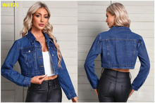 Load image into Gallery viewer, Women's Long Sleeve Denim Jacket – Streetwear Flip Collar Jean Jacket

