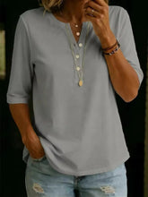 Load image into Gallery viewer, Women's Solid Color Henley Button-Up Short Sleeve Top

