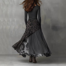 Load image into Gallery viewer, Women's Leopard Print Ribbed Knit Maxi Dress – Long Sleeve High Waist Full Skirt
