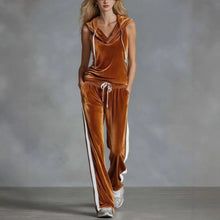 Load image into Gallery viewer, Women's Sleeveless Hooded Velvet Top &amp; Long Pants Set | Casual Sporty 2-Piece in 6 Colors
