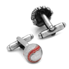 Load image into Gallery viewer, Baseball and Glove Antique Silver Cufflinks
