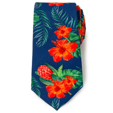 Load image into Gallery viewer, Tropical Hibiscus Men's Navy Tie
