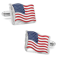 Load image into Gallery viewer, American Waving Flag Cufflinks and Tie Bar Gift Set
