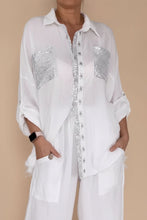 Load image into Gallery viewer, Women's Sequin Pocket &amp; Placket Oversized Shirt &amp; Wide-Leg Pants Set

