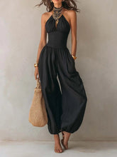 Load image into Gallery viewer, Women's Halter Neck Sleeveless Jumpsuit | Slim Casual Wide-Leg Jumpsuit in Black
